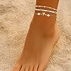 Mikovivi 3pcs Bracelets Cheville pour Femme, Réglables Perles Étoile de Mer Pince de Crabe Bracelets Cheville Perles Style Bohème Bijoux Plage l'Été #2