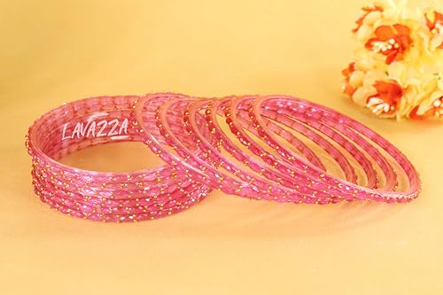 Image of LAVAZZA Raindrop Glass Bangles Set For Women & Girls with Zircon Diamond Stone & Beads | Trendy Transparent Crystal Glass Bangles | Fancy Kanch ki Chudi Set | Bangles for Wedding, Party- Set of 12