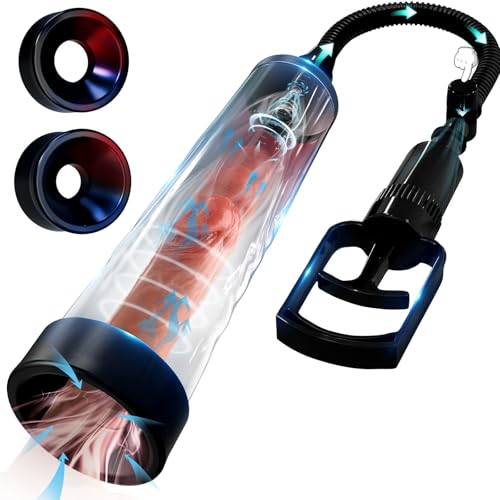 Penis Pump with Silicone Base Ring Quilloria Manual Vacuum Penis Extender Male Masturbator Sex Toys Sexual Stimulation Device for Erection ED Adult Male Sex Toys for Men (Regular Style)