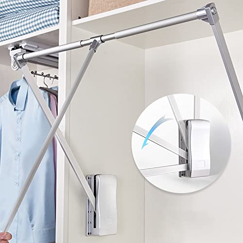 Pull Down Closet Rods, Adjustable 35-48 Inch Wardrobe Rail Lift Collapsible Closet Rod Aluminium Retractable Wardrobe Hanger Clothing Rail Closet Lift Organizer Storage Lift For Wardrobe Bedroom #TOP3