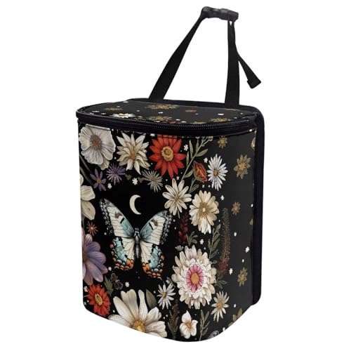 Image of Talayituse Butterfly Daisy Moon Print Car Trash Can with Lid, Leak Proof Auto Trash Bag Hanging Vehicle Garbage Can Multipurpose Storage Container for Back Seat Road Trip
