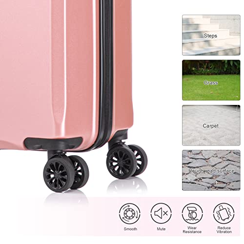 2 Piece Travel Luggage Set - Abs Hard Shell Suitcases With Wheels - Lockable Luggage Sets - 18” Underseat Luggage And 14” Travel Case - Aluminum Telescopic Handle - Elastic Fixing Belt -Rose Gold #TOP7