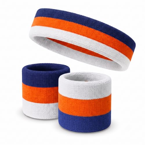 Couver Bosnia and Herzegovina Country Flag Color Blue/Light Orange/White Terry Sports Sweat Headband, Wristband Set