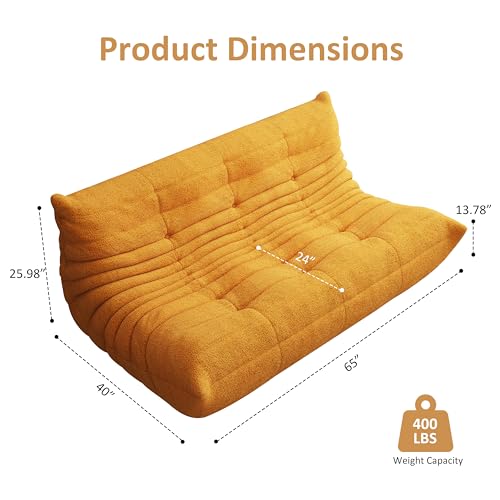 Image of Bean Bag Chair, Cozy Memory Foam Bean Bag Chairs for Adults, Comfy Fireside Accent Chair Lazy Floor Chair for Gaming Bedroom Living Room (Yellow, 3-Seater)