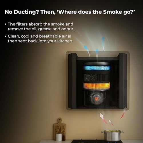 Image of Beyond Appliances Cube Plug N Play Ductless Kitchen Chimney|1250 M /Hr Suction|Auto Clean|5-Stage Charcoal Activated Filter|Touch Control|3-Way Suction|48 Db Low Noise|Black