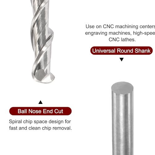 Image of HARFINGTON 2pcs Ball Nose End Mill 6mm Diameter 52mm Cutting Length 6mm Shank High Speed Steel 2 Flutes Spiral Upcut CNC Router Bits