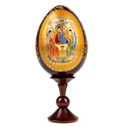 STP GOODS Handmade Wooden Lacquer Icon Egg on Stand (Holy Trinity)