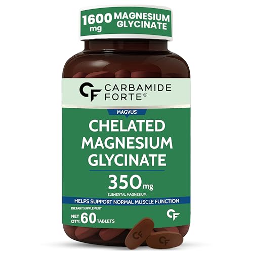 Carbamide Forte Chelated Magnesium Glycinate Supplement 1600mg | Elemental Magnesium 350mg Per Serving | Magnesium Supplement Supports Muscle Recovery & Better Sleep - 60 Tablets