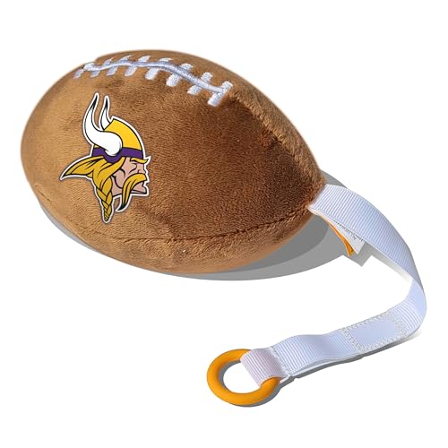 Image of Minnesota Vikings Plush Football Pacifier Holder by Smilo - Officially Licensed NFL Soother Holder - Soft Plush Toy and Dummy Holder - Fits Any Pacifier - Stroller Accessory & Newborn Essential