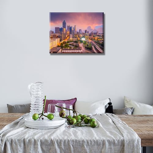 LSIUHWUWI Atlanta Georgia Skyline Wall Art, Cityscape Photograph, Rectangular Canvas Painting, 16