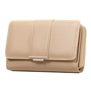 GOIACII Womens Purses Medium RFID Blocking Ladies Wallet Large Capacity with Multi-Cards Slot and Zip Pockets Beige