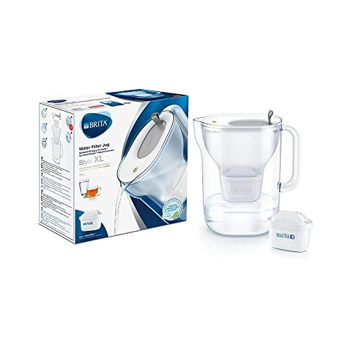 BRITA Wasserfilter Style XL hellgrau inkl. 1 MAXTRA+ Filterkartusche - Großer Filter in modernem Design zur Reduzierung von Kalk, Chlor & geschmacksstörenden Stoffen, 23.5 x 13.5 x 25 cm Cover