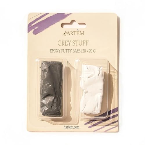 Hartem Grey Stuff Mastic époxy à deux composants pour modélisme, réparation et restauration de figurines, 20 + 20 g, longue durée