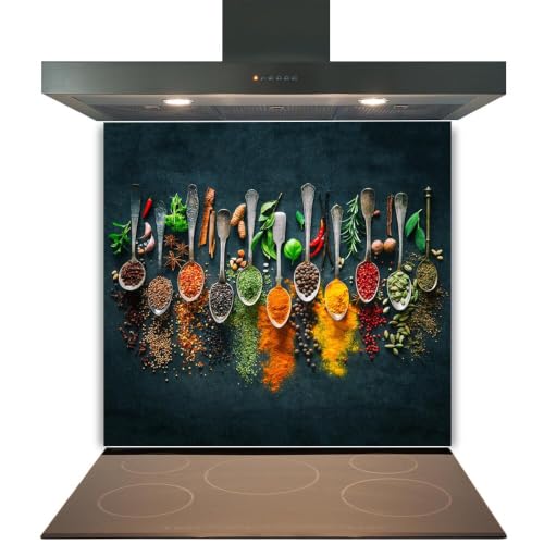 Image of Glass Kitchen Splashback Panel – 6mm Toughened Heat-Resistant Tempered Glass Cooker Hob Backsplash with Polished Edges | 80cm (w) x 70cm (h) | Spicy Tablespoons Design No.2120
