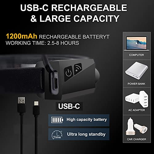 Led Rechargeable Headlamp, Adults Waterproof Strip Lamp Head Lamp, 230° Wide Beam Headlamps Flashlights, Camping Lightweight Headlamps, 5 Modes Motion Sensor For Outdoor Running, Fishing, Hiking #TOP3