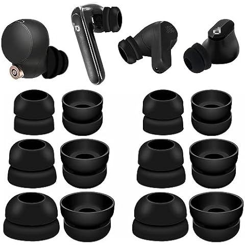 JNSA Double Flange Earbuds Tips Anti Slip Noise Isolation Ear Tips Compatible with Sony WF-1000XM5/XM4, JBLvibe 200TWS, Soundcore TWS Earbuds, fit in The TWS Earbuds Case, S/M/L 6 Pairs,Black Cover