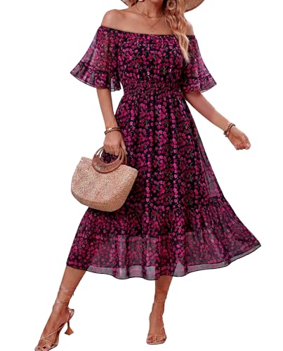 VAFOLY Off The Shoulder Dresses for Women：Ladies Chiffon Ruffle Sleeve