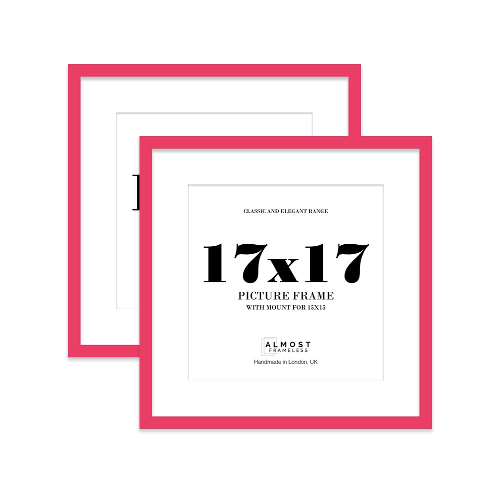 17x17 Bright Pink Picture Frame with Mount for 15x15 Photos, Prints - Modern Square Wall Frame, Set of 2