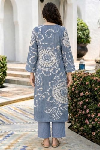 Image of ANNI Designer Kurta Set for Women Erode Rayon Printed | Kurti Set for Woman | Kurta Palazzo 2 Piece Outfit | Band Collar 3 /4 Sleeve A-Line Fit Ethnic Dress Stylish Kurta Sets for Women Clothing