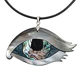YACQ Hiddleston Womens Abalone Shell Evil Eye 925 Sterling Silver Black leather Cord Pendant Necklace 18+2 inch