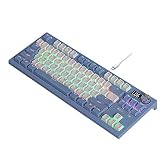 Lomiluskr LT84 Mechanische kabelgebundene Tastatur mit mehrfarbiger Hintergrundbeleuchtung, 84 Anti-Ghosting-Tasten, 2 Farben, abnehmbares Kabel (blau und weiß, goldener Schalter)