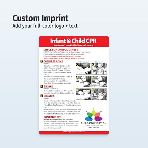 Image of Safety Magnets by ZOCO - 300-Pack Custom Infant and Child CPR Magnets - Personalized with Logo and Text - Promotional Handout for Healthcare & Business - 5 inchx7 inch