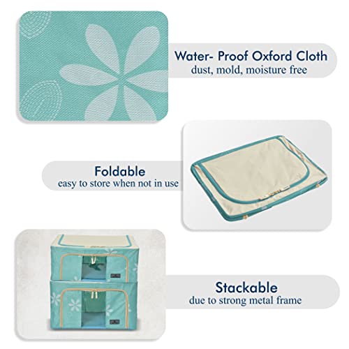 Image of Yellow Weaves Foldable Cloth Storage Box /Wardrobe Organizer, 44 LTR, 2 pieces, Blue