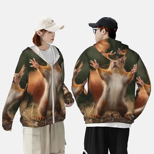 UPF 50+ Sun Protection Hoodie Rash Guard Long Sleeve Sun Shirt Squirrel Funny Animal UV Shirt Full Zip Jacket 7