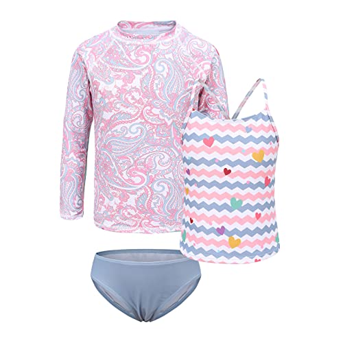Image of Girls 3 Piece Swimsuits Set Long Sleeve Rash Guard for Girls Tankini Bathing Suits Beach Swimwear 3-16 Years