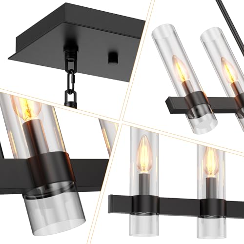 OTeedo Island Lights for Kitchen,6-Light Modern Farmhouse Chandeliers for Dining Room,Large Linear Pendant Light Fixtures,Adjustable Height Hanging Dining Room Chandelier Over Table,Clear Glass Shade by OTeedo - Used condition - Image 6