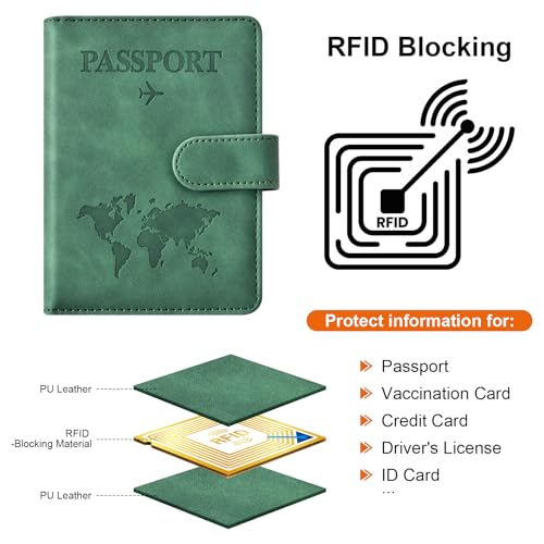 Image of Eoehro Passport Holder for Travel Essentials, Passport Wallet Cover Case for Travel Must Haves Accessories,Passport Book Holders for Women and Men(dark green)