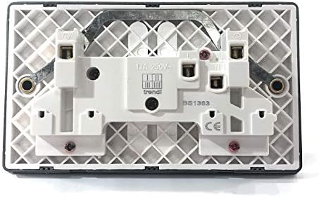 Trendi Switch 2 Gang Artistic Modern Glossy 13 Amp Electrical Long Switched Plug Socket Silver