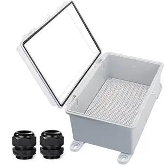YETLEBOX Waterproof Outdoor Electrical Box Junction Box Weatherproof IP67 ABS Plastic Enclosure Switch Router Project Box with Mounting Plate with Wall Bracket 2 Cable Glands Clear 11.4