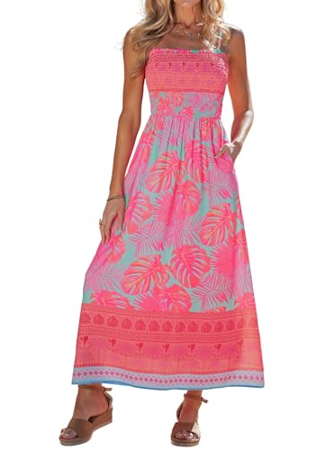 popvil Women Summer Maxi Dress 2026 Spaghetti Strap Long Beach Dress Pink