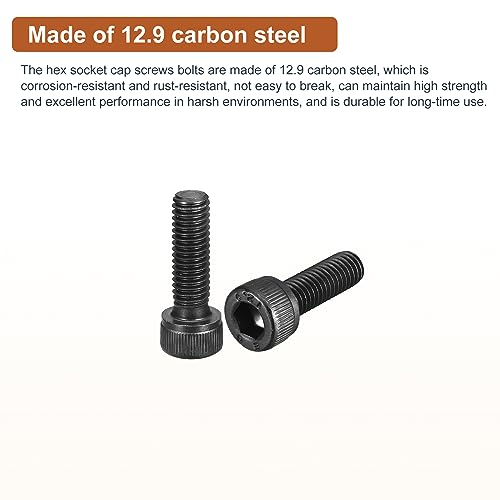 DTGN M6x20mm Socket Head Cap Screws Bolts, 25Pcs 12.9 Grade Alloy Steel, Metric Machine Hex Socket Screw, Hex Drive - Image 3