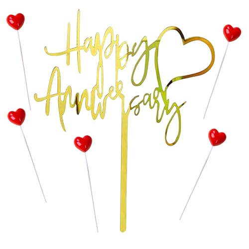 Happy Anniversary Cake Topper Happy Anniversary Cake Decorations for Party Decorations (small red heart)