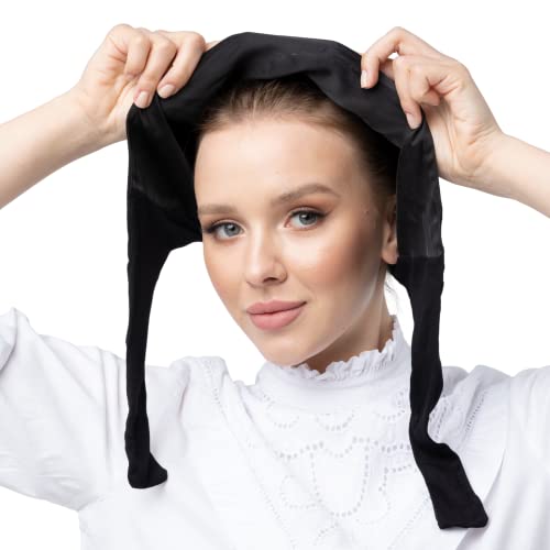 SWANISTANBUL Women’s Cotton Bonnet with Silky Satin Lining for Hair Protection | Elegant Hijab Undercap, Sleep Cap, Breathable Underscarf with Tie-Back for Fashionable Modest Wearers - Black