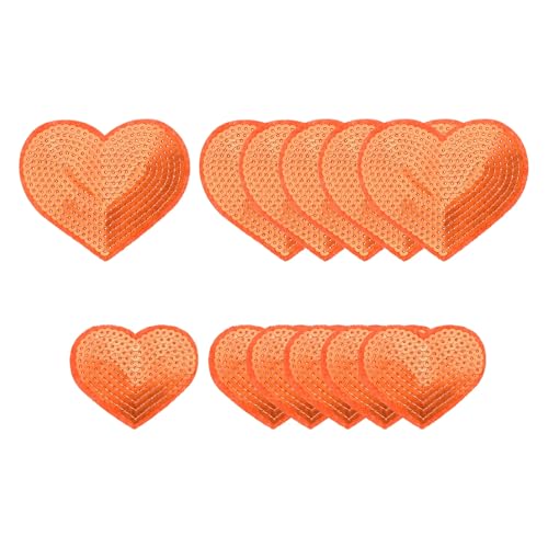 YELARXI Sequin Heart Iron on Patches Embroidered Orange 12 Pack