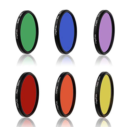 Lingofoto 6Pcs Round Full Color Lens Filter Set Red Orange Yellow Green Blue Purple+ 6 Pockets Filter Pouch+3 Lens Cleaning Tool (58Mm) #TOP1