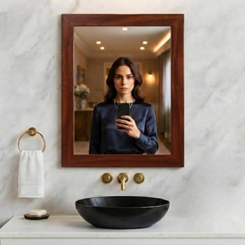 Image of Creative Arts n Frames Wall Decor Hand Crafted Wooden HD Wall Mirror Panel for Living Room Bedroom Lobby Modern Wall Decor Home Decor Items (Regular Chocolate 15X21 inch Framed HD Mirror)