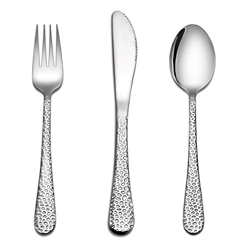 HaWare Kids Cutlery Sets, 9 Piece Hammered Stainless Steel Children Flatware Silverware, Small Toddler Utensil Includes 3 Knives, 3 Forks, 3 Spoons, Mirror Finish & Dishwasher Safe