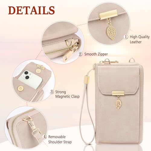 VOBUKE Handytasche mit Geldbörse zum Umhängen RFID Schutz Handy Tasche Damen Umhänge Leder Kleine Handy Umhängetasche Crossbody Schultertasche mit 12 Kartenfächer für Handy Unter 7,2 Zoll