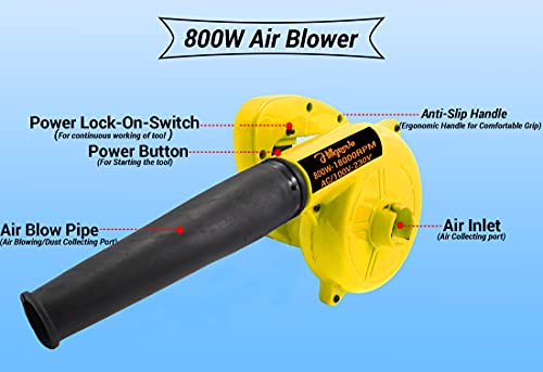 Image of Hillgrove Yellow 800W-18000RPM Electric Air Blower and Suction Dust Cleaner for AC /Computer /Home with Air Blower Machine Gun Dust Cleaning Forward Curved Air Blower (Corded Vacuum)