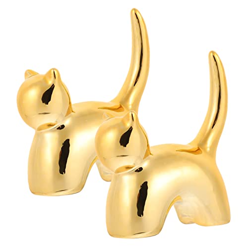 WOFASHPURET 2 Piezas De Soporte Organizador De Anillos Con Diseño De Gato Negro Soporte Para Joyas Plato Para Anillos Soporte Para Anillos Soporte Para Joyas Estatua De Gato Soporte