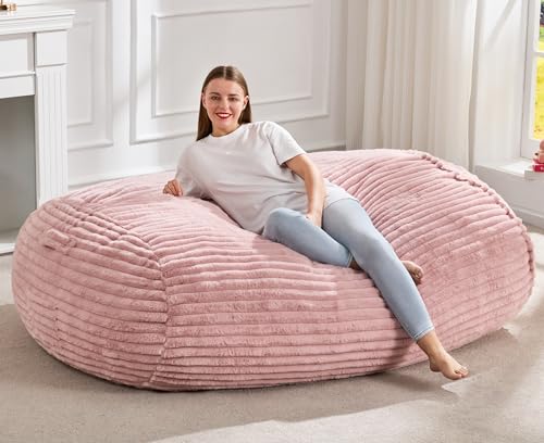 Image of Hobestluk 5FT Bean Bag Chairs Adult Bean Bag with Portable Handle Comfy Large Bean Bag Lounge Chair with Removable Cover for Living Room Bedroom (Stripe Pink, 5FT)