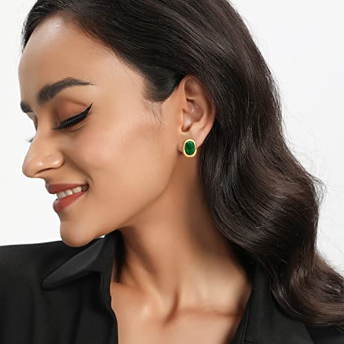 18K Yellow Gold Plated Oval Cut Emerald Agate Large Stud Earrings Ear Jewelry for Women3