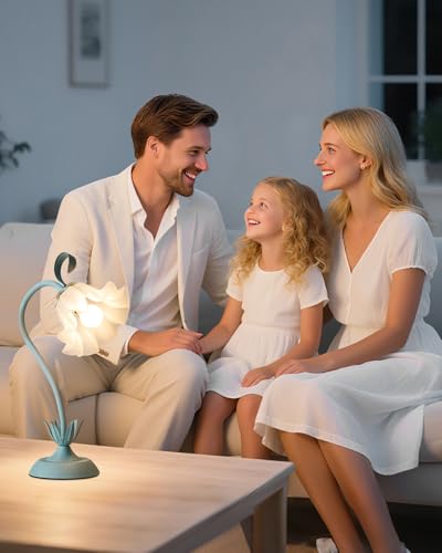 Image of WERFOP Flower Table Lamp Cute Desk Lamp for Bedroom Home Decor (Blue)