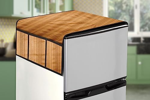 Image of Stylista Refridgerator top Cover Suitable for Samsung RR21C2F25HT /HL, 189 Liter Fridge, Dimension (WXD) 71x109 CM, Wooden Pattern Cream