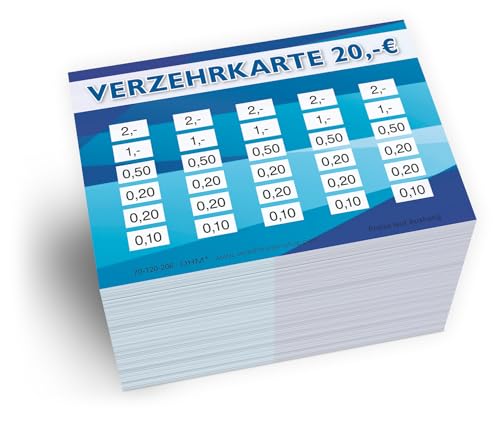 250 Verzehrkarten DIN A7 Gesamtwert 20 Euro praktische Alternative zu Wertmarken für Vereine Gastronomie etc. einfaches bargeldloses Bezahlen