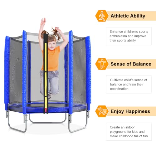The Fellie 4.5ft/5ft Trampolines Children's Trampoline with Safety Enclosure Net Outdoor Garden Jumping Mat for Kids (Style B-5ft Blue) - Image 7